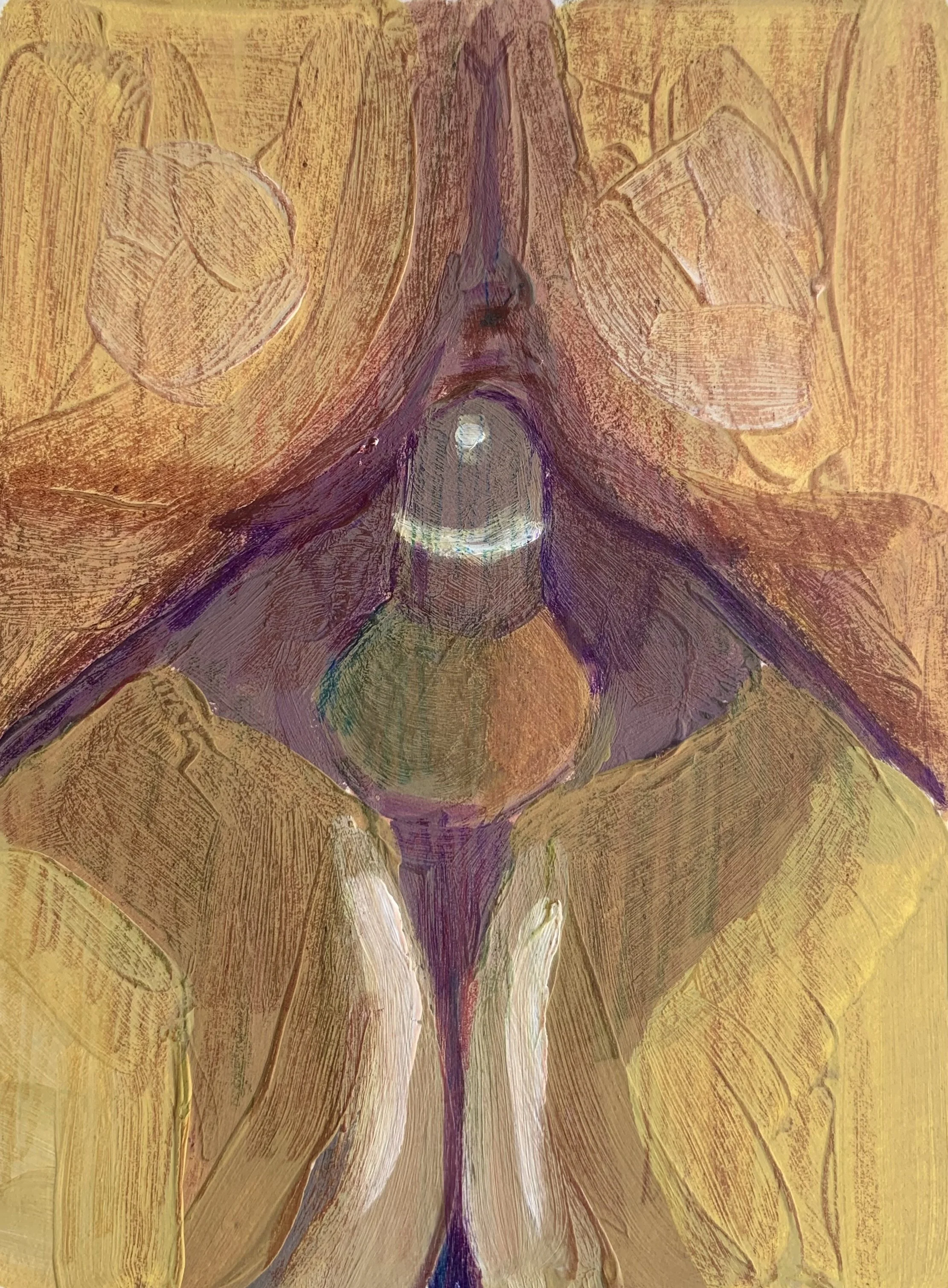  acryl gouache and colored pencil on paper 2.5”x3.5” 2026 