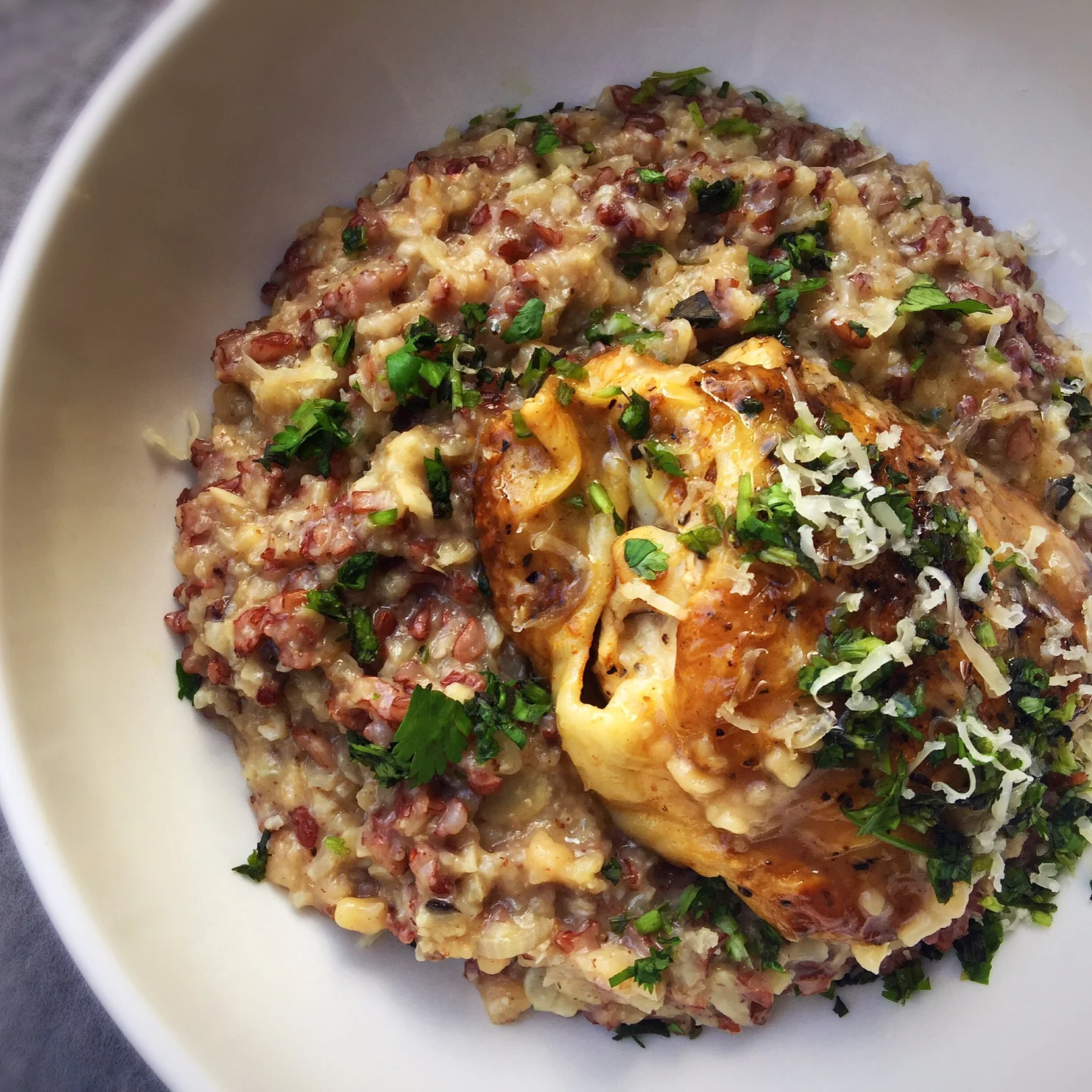 quick risotto using leftover rice and cauliflower