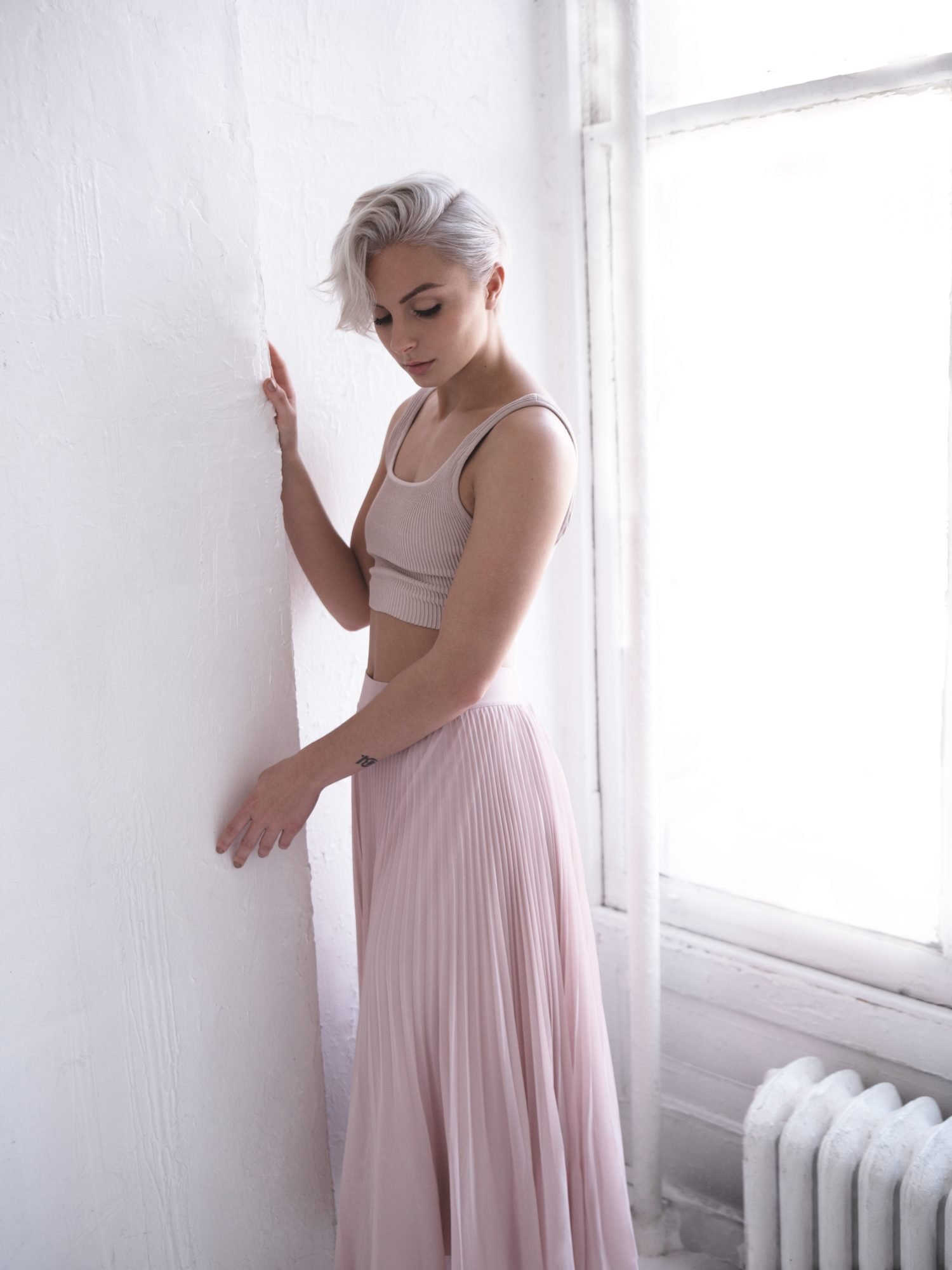 Soft platinum crop in natural window light