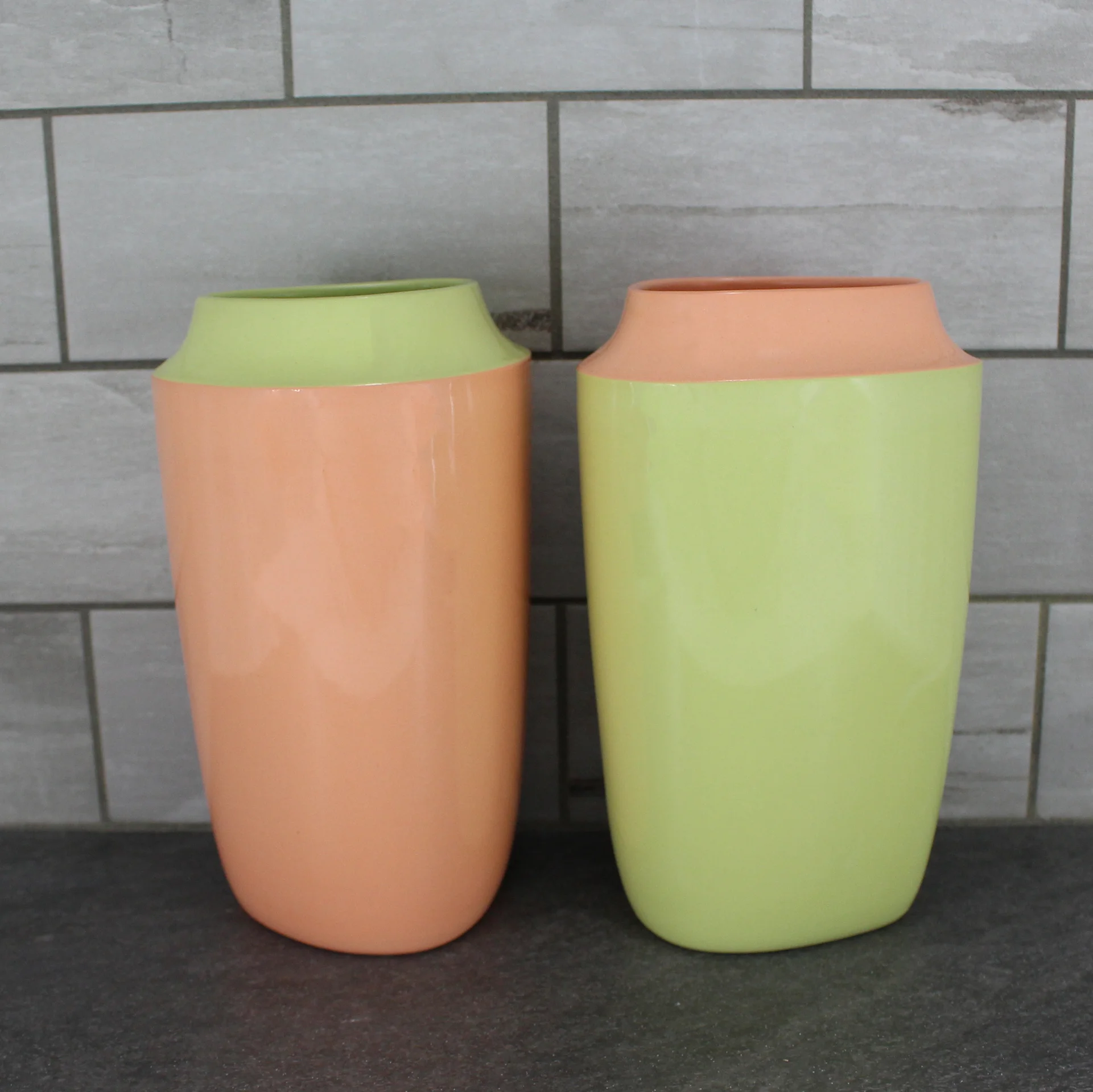 Tall Vases: Chartreuse and Orange