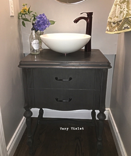 Here she is all buffed and in her new home. We ordered our sink and faucet online through Home Depot. They did not have what we needed in store at our location,