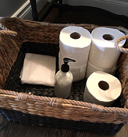 We just love our new one of a kind vanity in our tiny powder room.