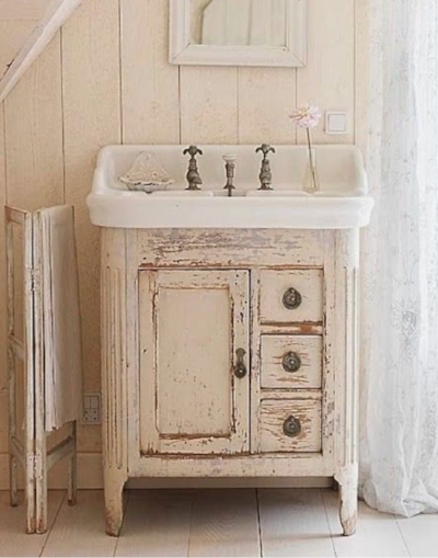 Here is one last inspiration Picture I found on Min Lilla Veranda Blog Via Pinterest. If you like the authenic chippy look, you may even want to consider Milk Paint over Chalk Paint for your furniture. We have both at the shop and will be glad to explain the difference. We can also help you choose the perfect color for your project.