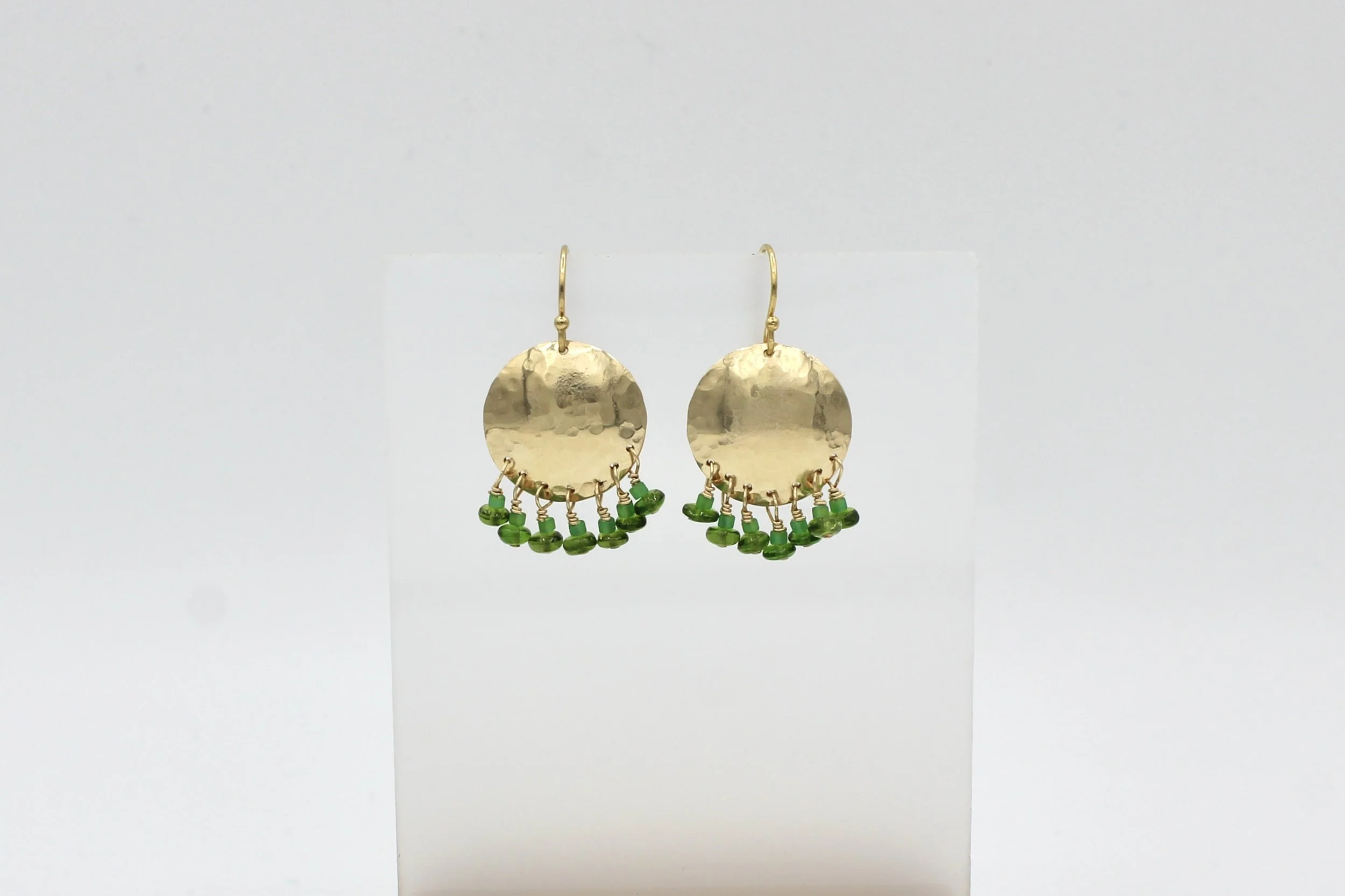 Chattral – Hammered Disc Green Quartz Earrings