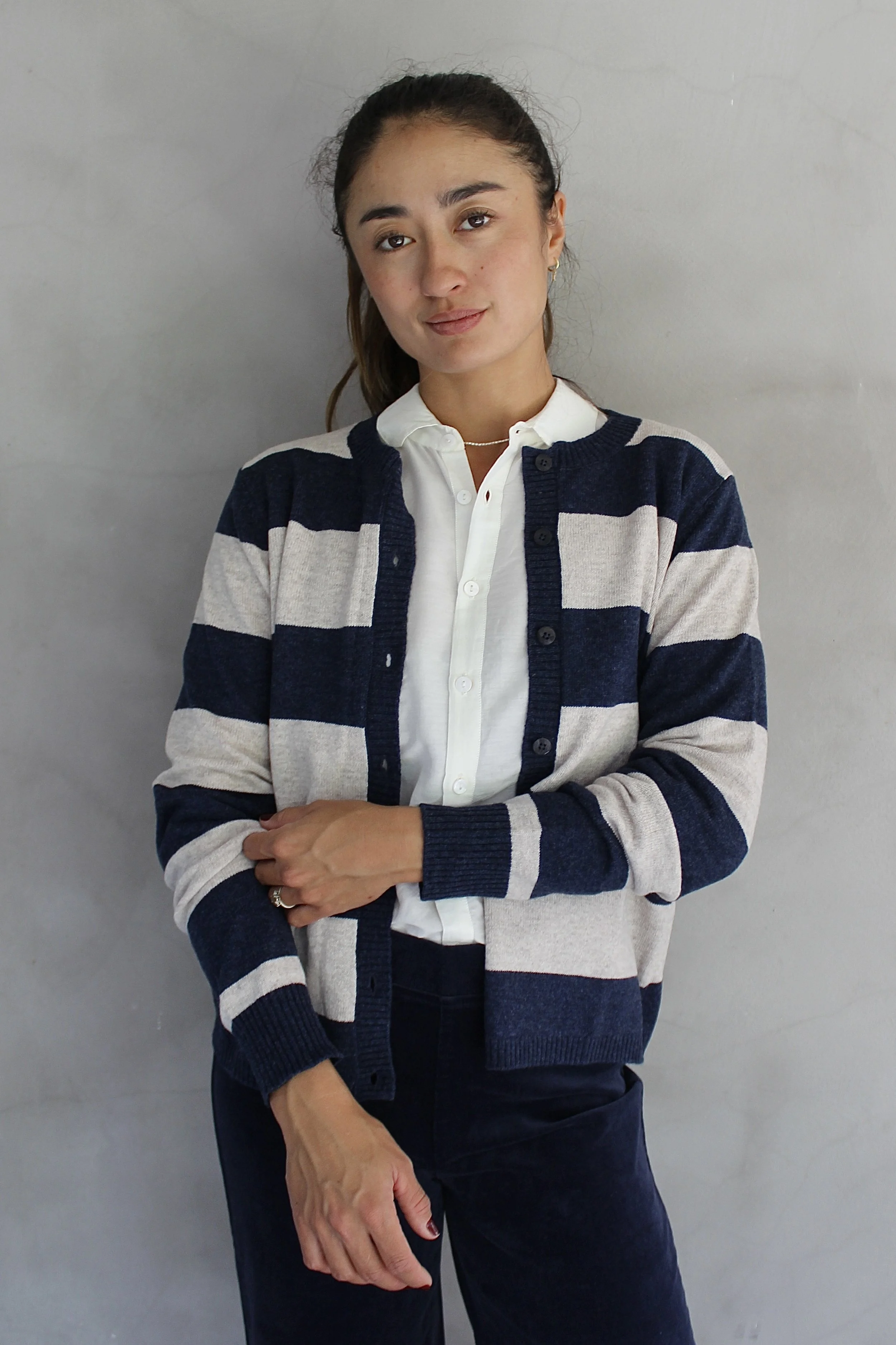 Mansted – Helma Stripe Cardi in Soft Blue