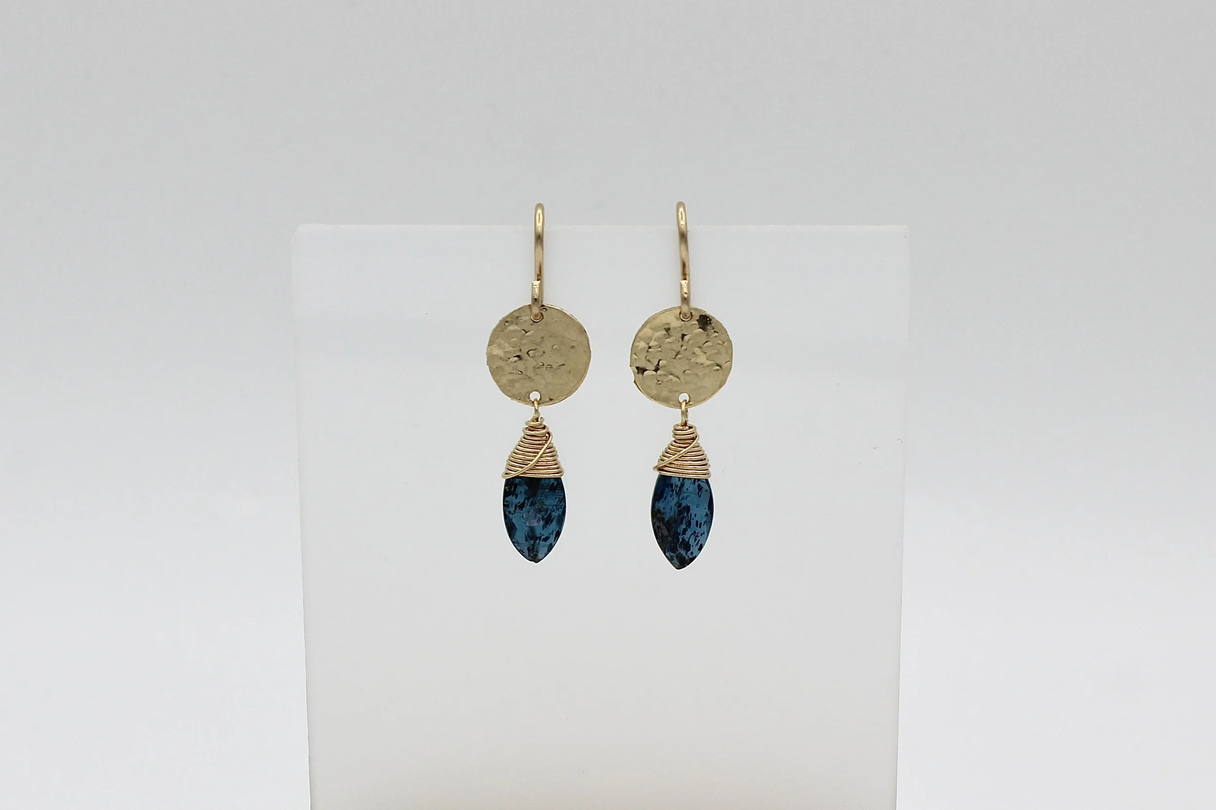 Chattral – Hammered Disc Teal Apatite Earrings