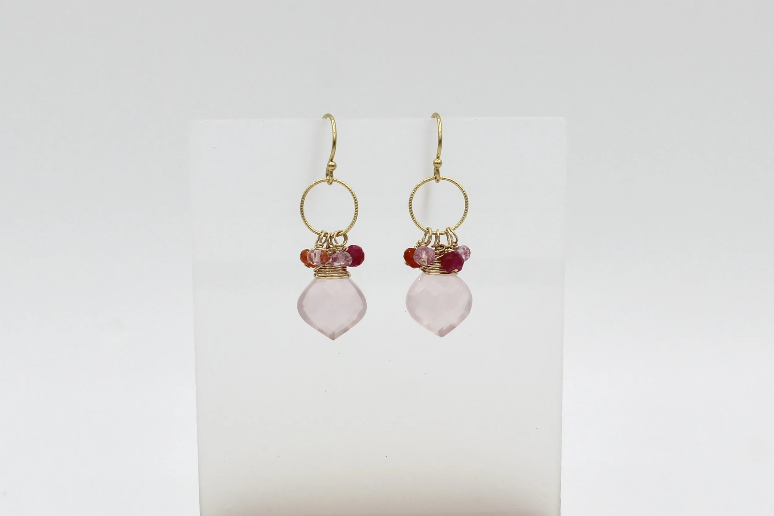 Chattral – Pink Quartz Hoop Cluster Earrings