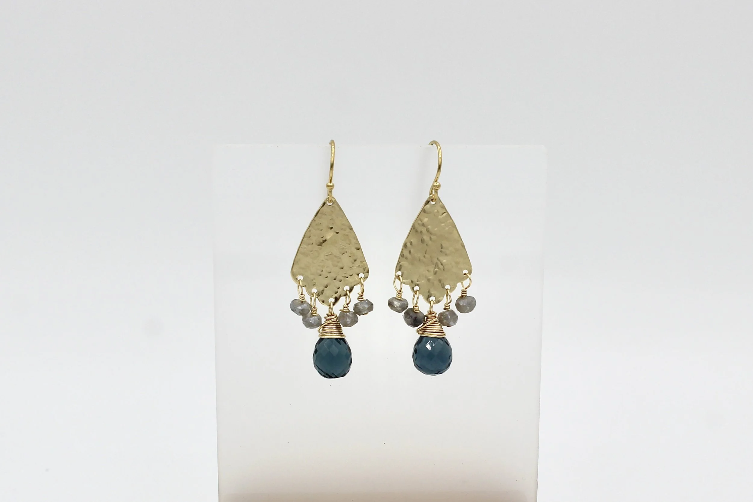 Chattral – Hammered Chandelier Blue Topaz Earrings