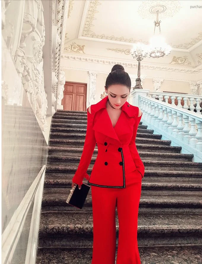 red flare dress pants