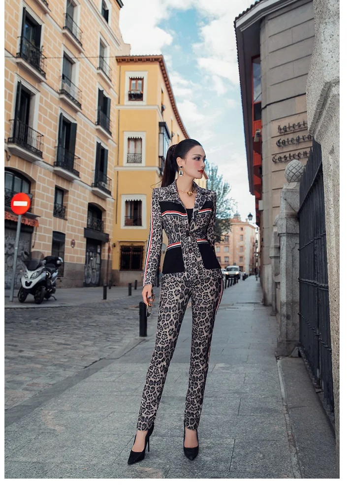 leopard pants suit