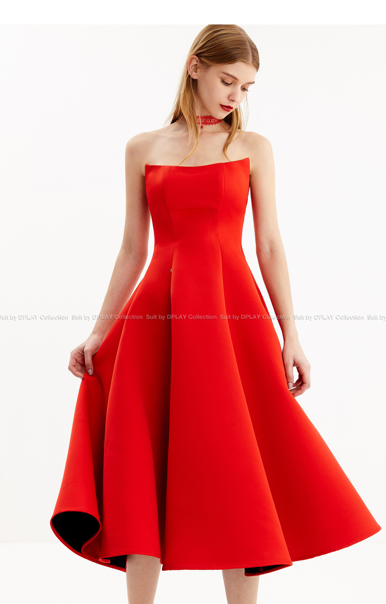 red calf length dress