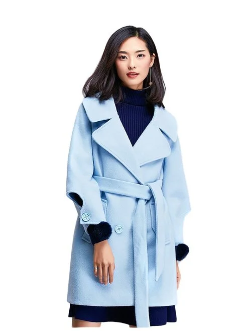 light blue belted coat