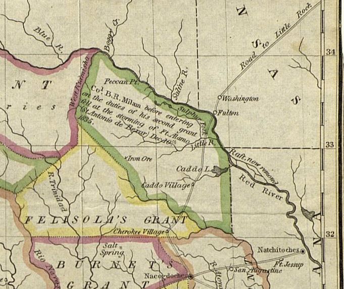 E. F. Lee, Map of Texas containing the latest Grants and Discoveries, Cincinnati: J.A. James & Co., 1836, Map #93855 , Holcomb Digital Map Collection, Archives and Records Program, Texas General Land Office, Austin, TX.