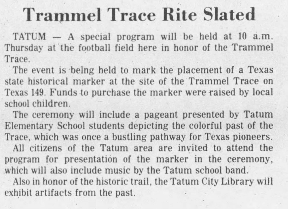 1977-05-05, Longview News-Journal, p 2, Trammel Trace Marker.jpg