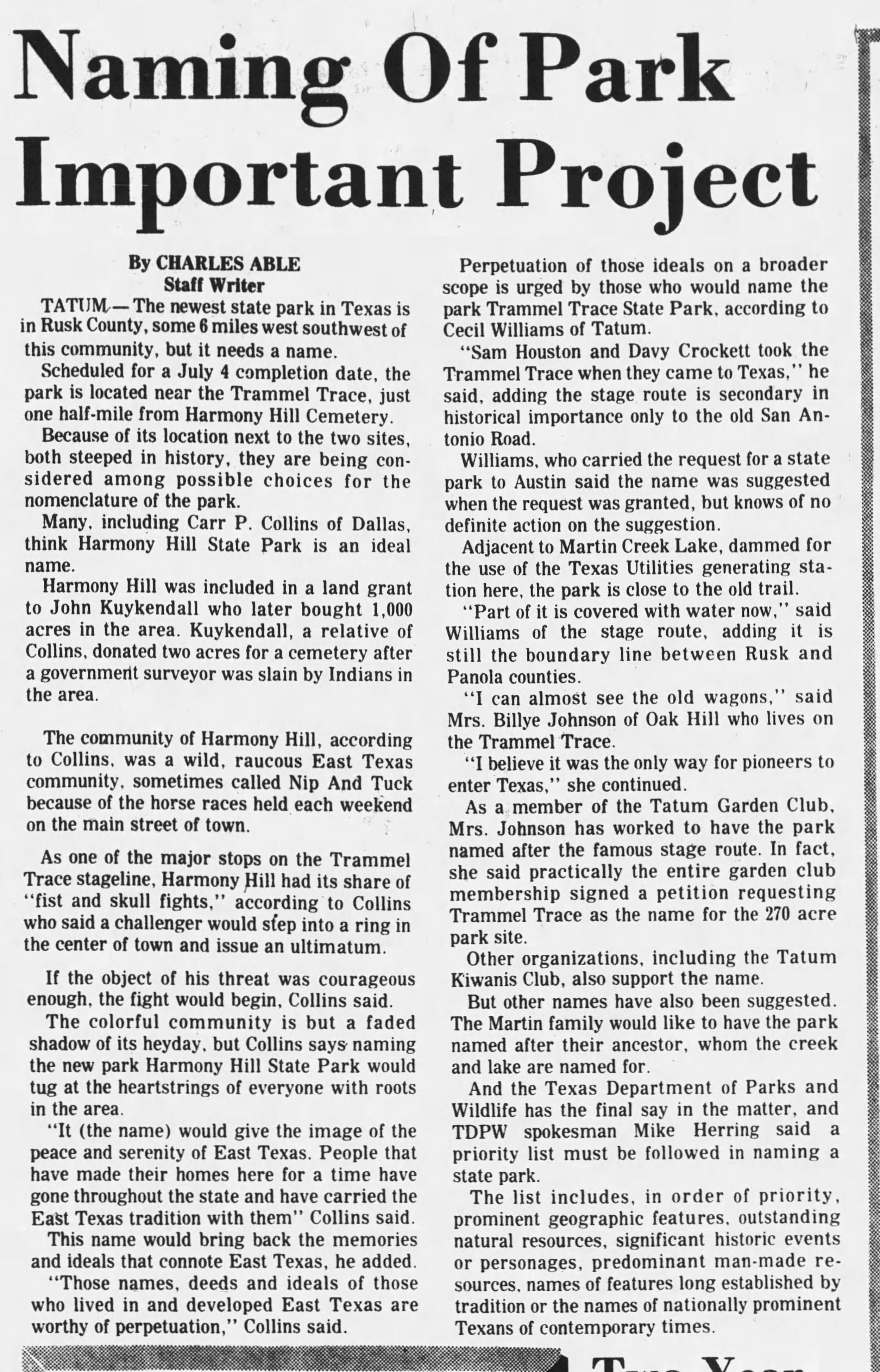 1976-06-20, Longview News-Journal, p 11A, Martin Lake park named Trammell.jpg