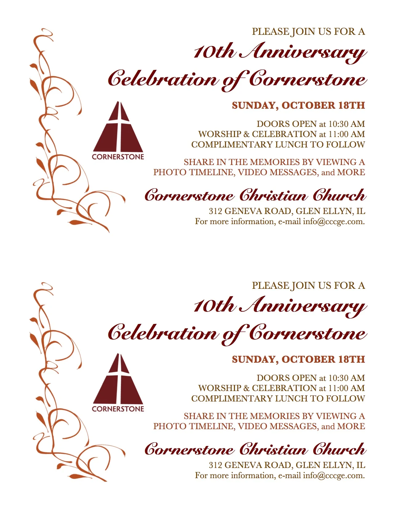 Cornerstone's 10th Anniversary Celebration