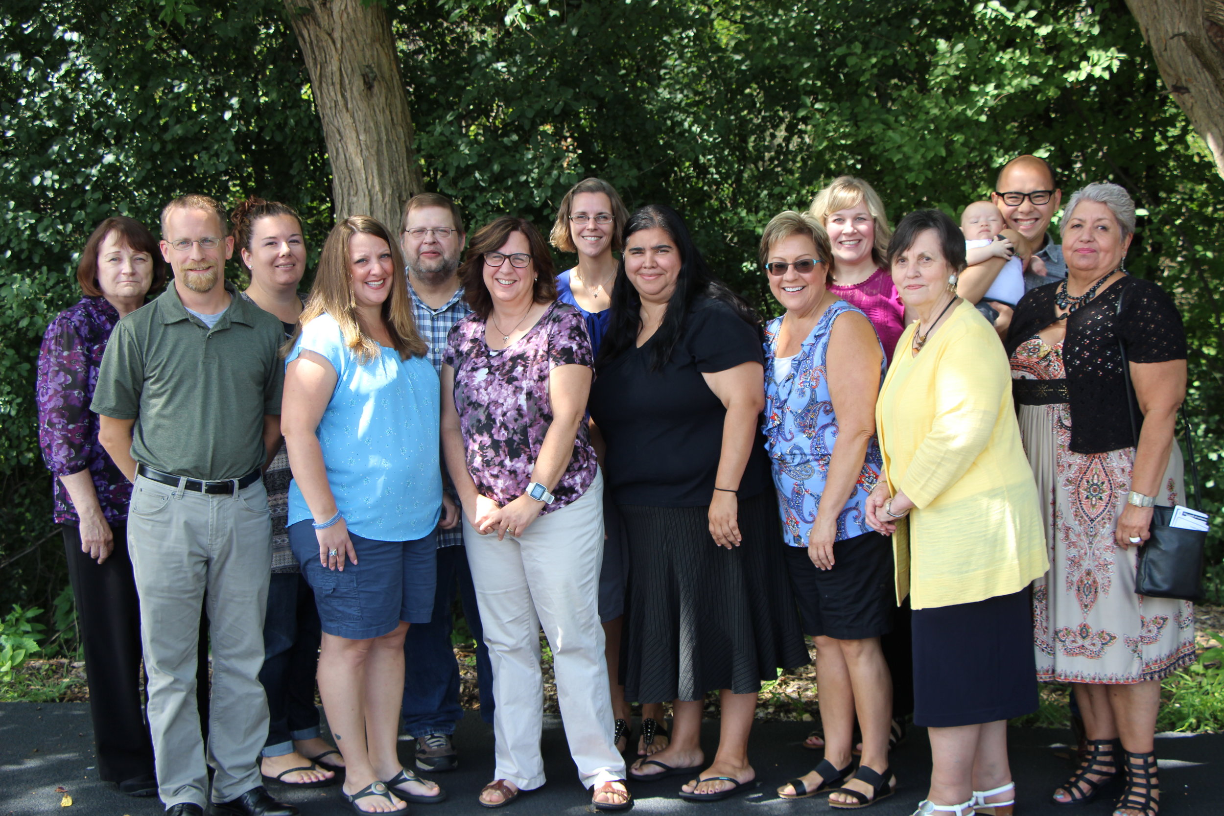 From left to right: JoAnn Humphrey, Mike Jones, Linda Voight, Tracie Cicero, Rich Janetka, Patti Kramer, Allison Jones, Lety Elias, Marilyn Leary, Michelle Cole, Marilyn Brown, Daniel Lim, Francoise DuDoit.