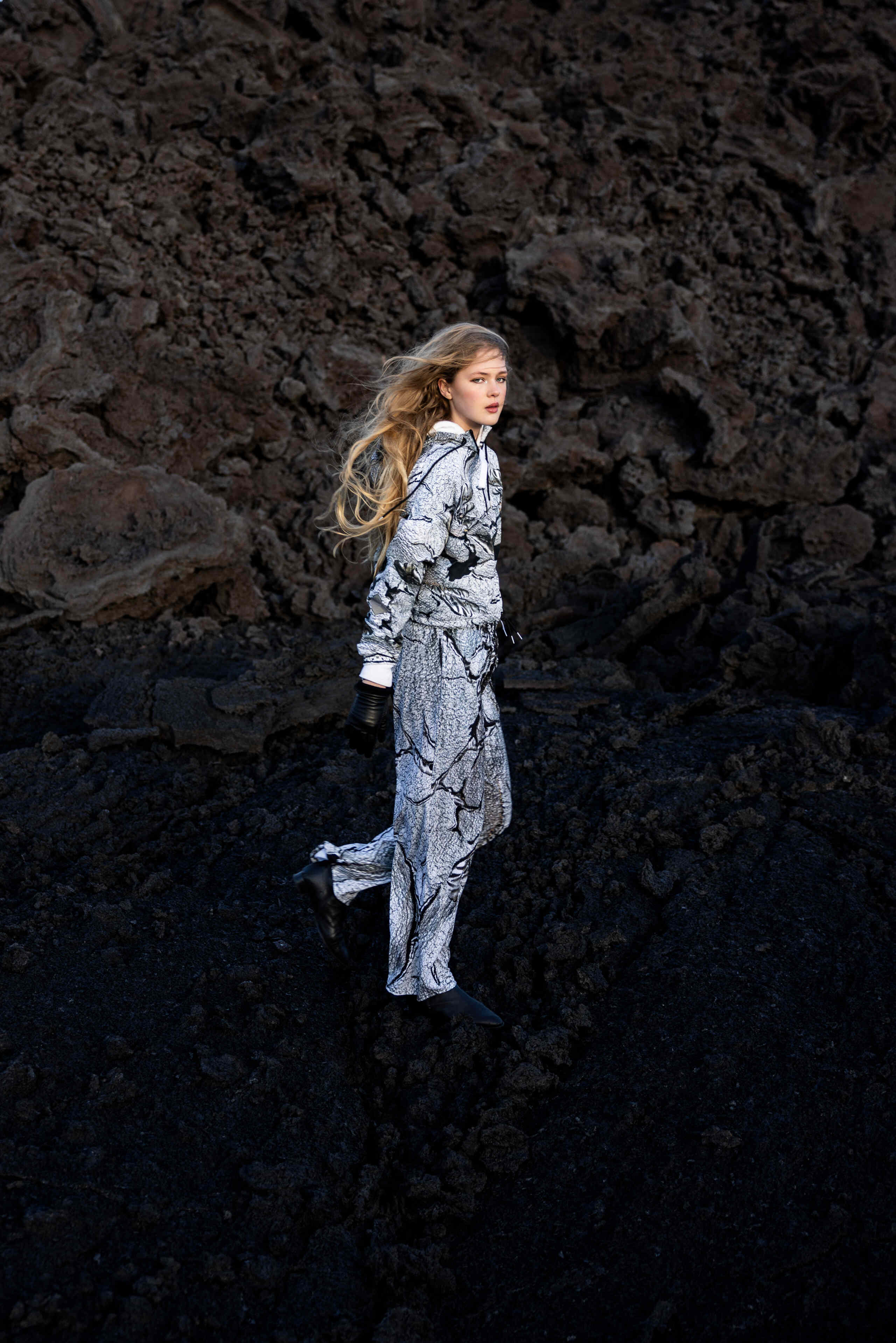 Metal print wide-leg pants