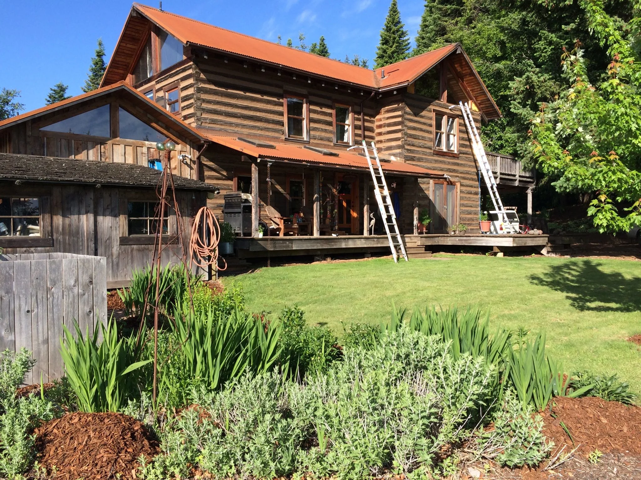 Rustic cabin window cleaning
