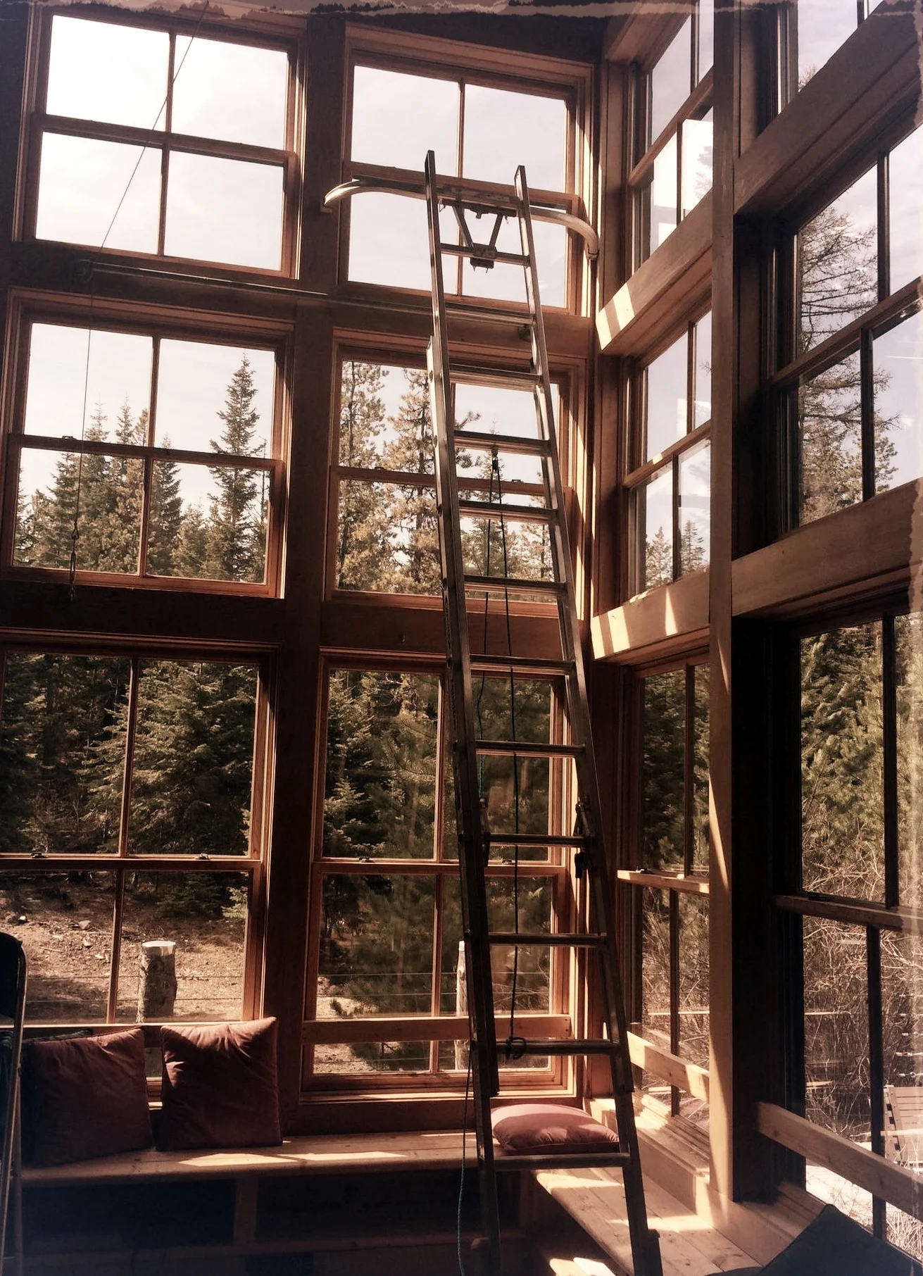 Interior window washing using a ladder
