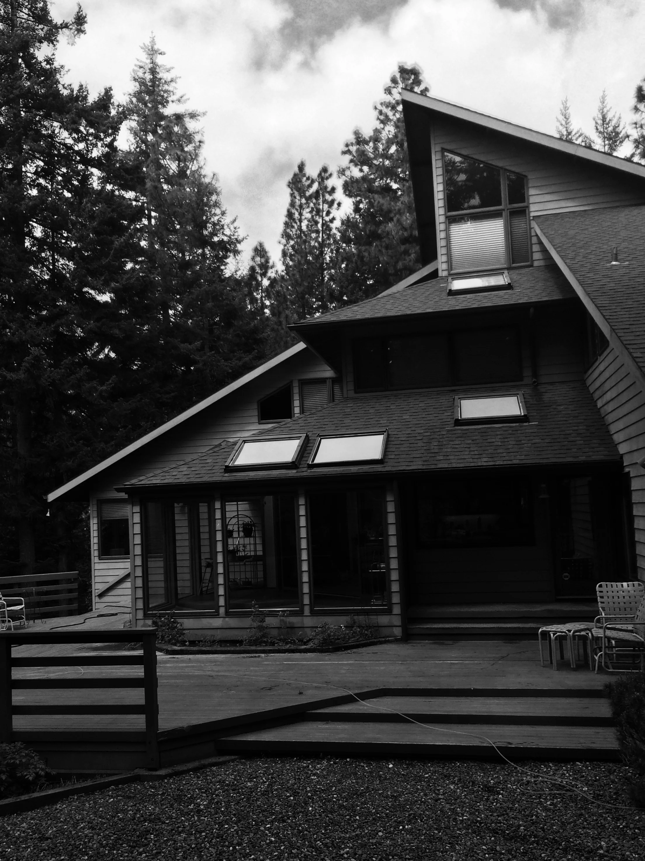 Modern cabin with lots of skylights