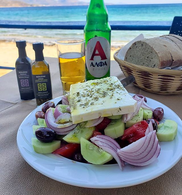 Feta makes it betta!! Really loving this salad right about now!
.
.
 #kouzini #oliveoil #fresh #coldpressed #singleorigin #greek #glutenfree #paleo #primal #vegetarian #greece #xwriatiki #village #salad #nolettuce #beach #sun #veggies #beer #balsamic