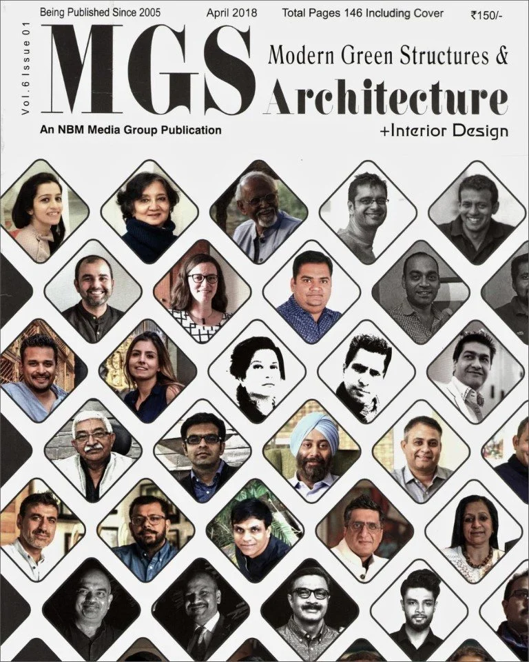 Cover of MGS magazine, issue 01, April 2018, featuring a collage of diverse authors' portraits in diamond-shaped frames.