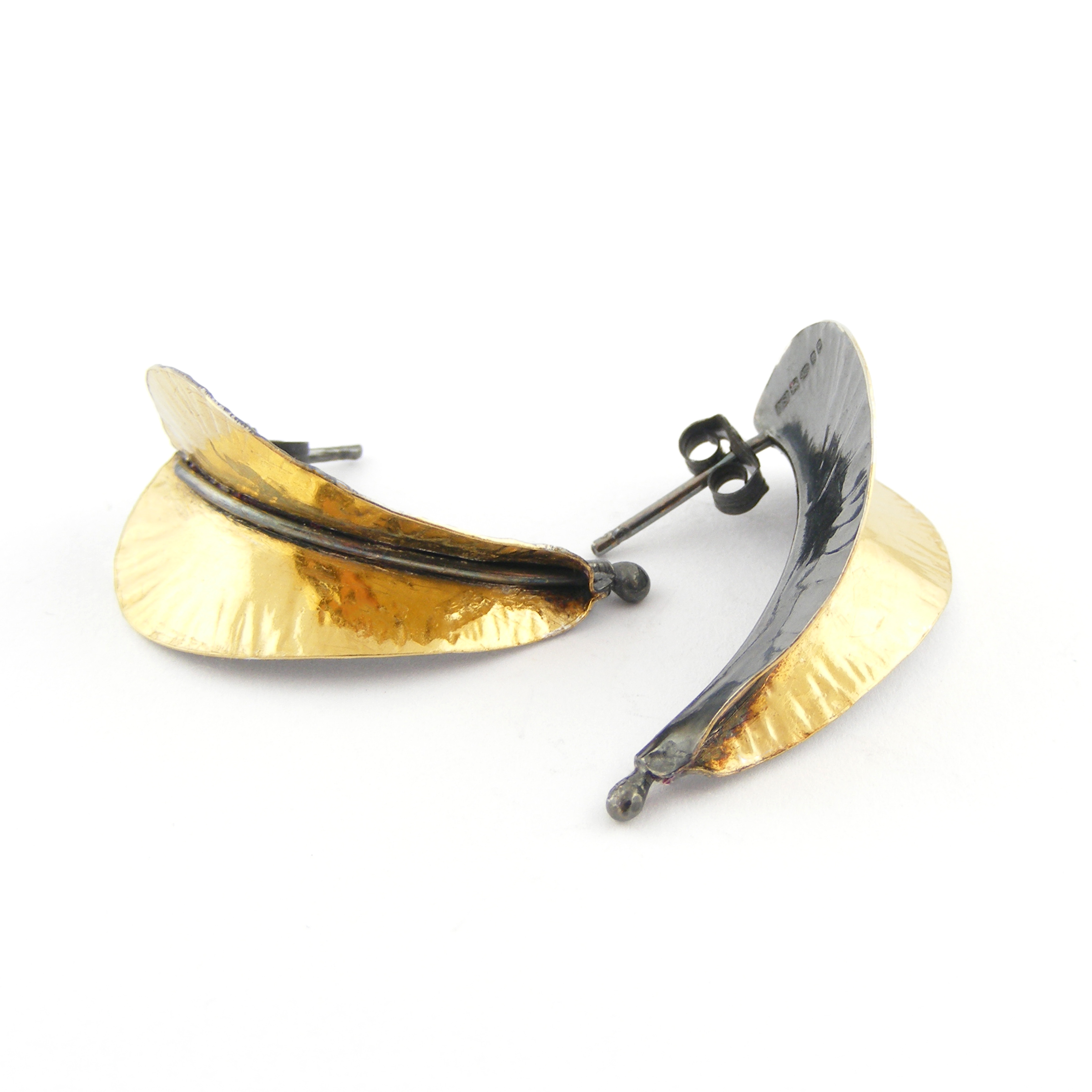 Oxidised Silver & 18ct Gold Plate Leaf Studs