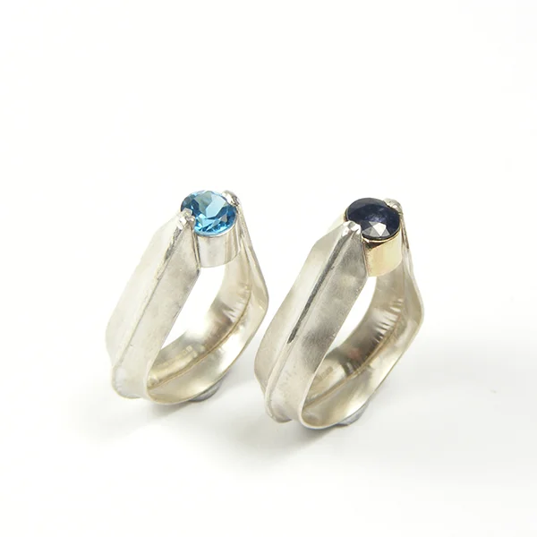 Shard Rings - Silver, 9ct Gold Topaz & Black Sapphire