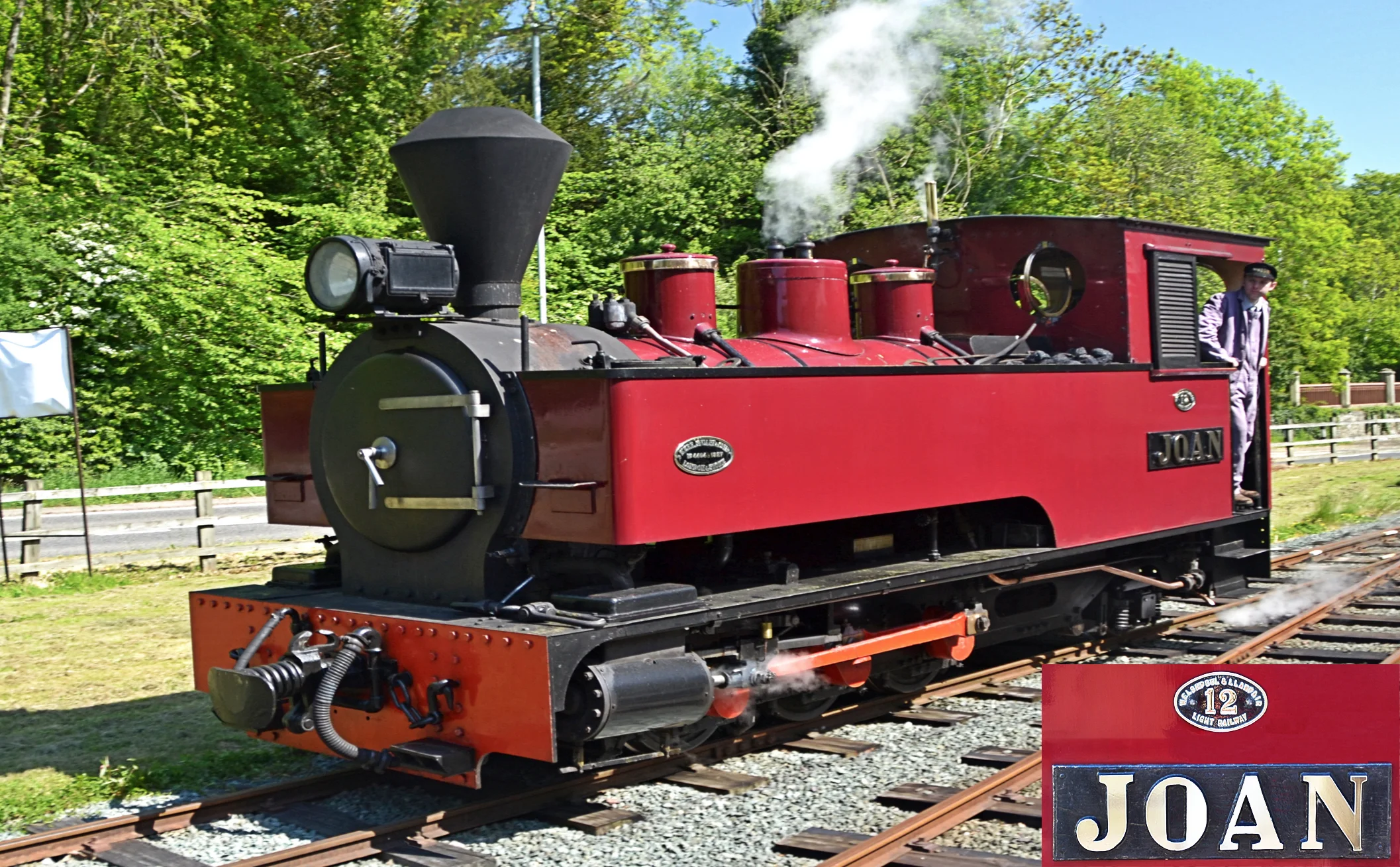 No 12 'Joan' - Welshpool and Llanfair Light Railway Seen at Welshpool in May, running around her train in readiness for the return leg to Llanfair Caereinion, 'Joan'is a 1927 Kerr Stuart tank built for use on sugar estates in Antigua. She commenced service on the W&L in 1977.