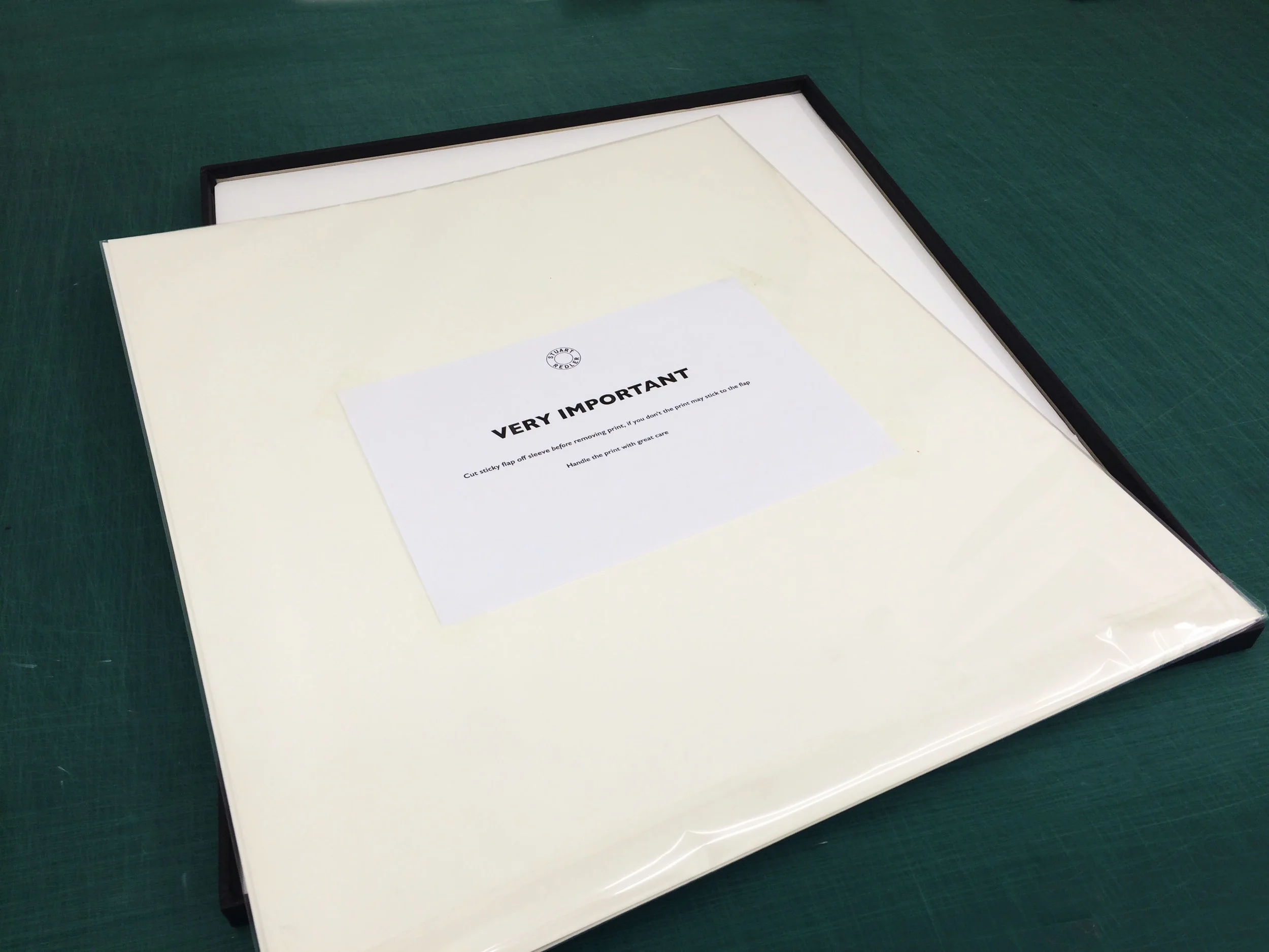 Instructions regarding removal of print from sleeve. 