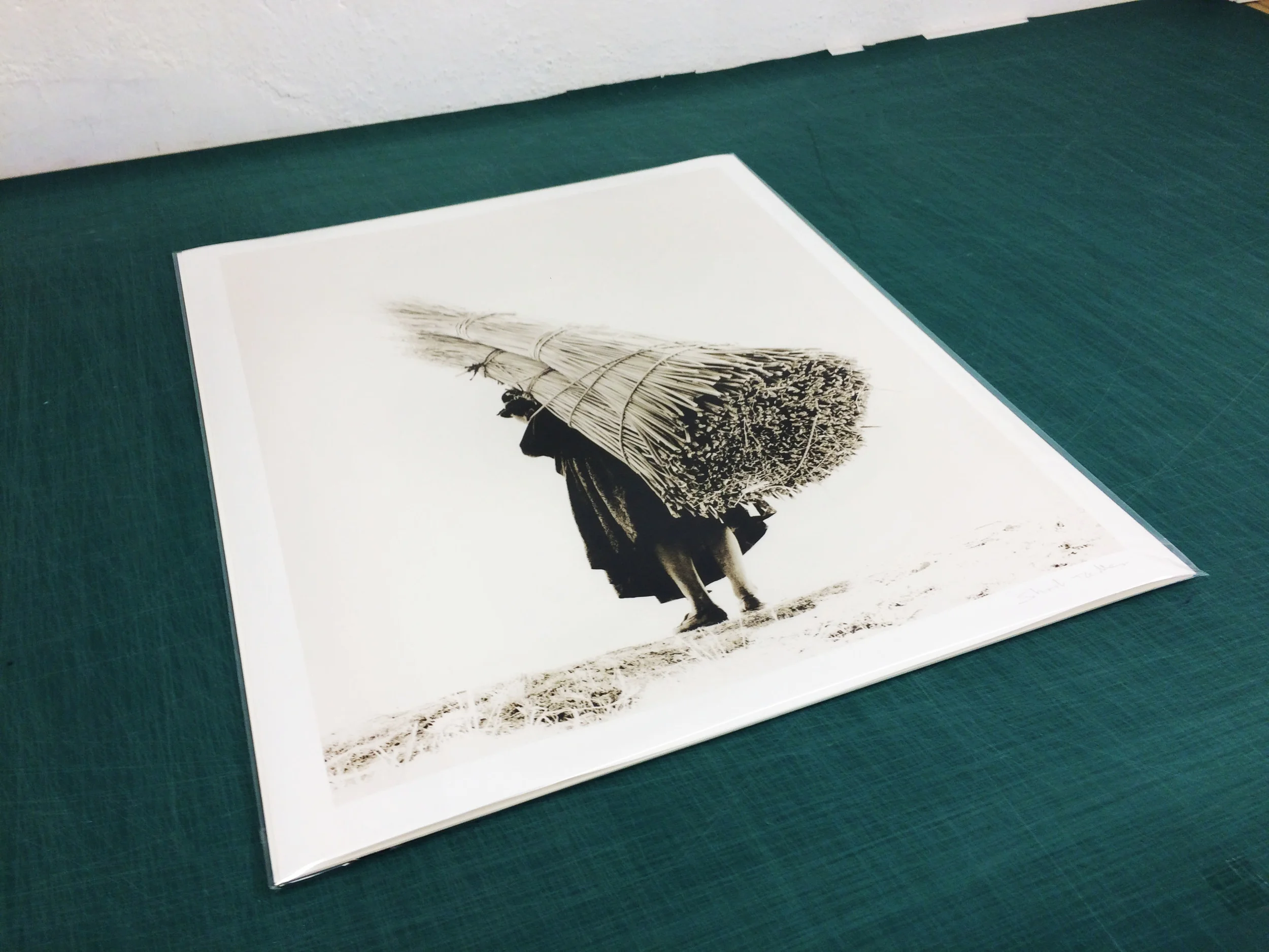 Print inside sealed sleeve. Backing board (not visible) placed inside sleeve under print to give added protection.