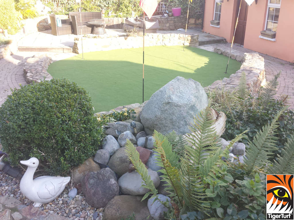 golf putting green installed in back garden