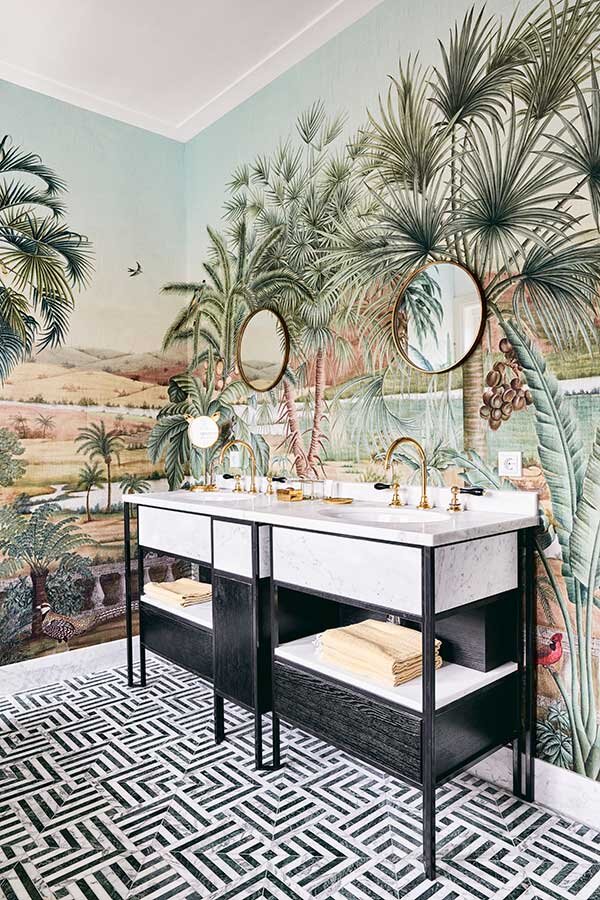 Elegantly Crafted Interior  Decoholic  Tropical bathroom Small toilet  room Bathroom wallpaper