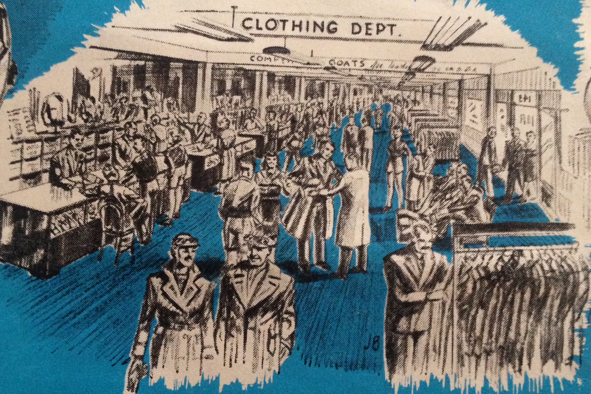 The Pride & Clarke Clothing Department. Circa 1951