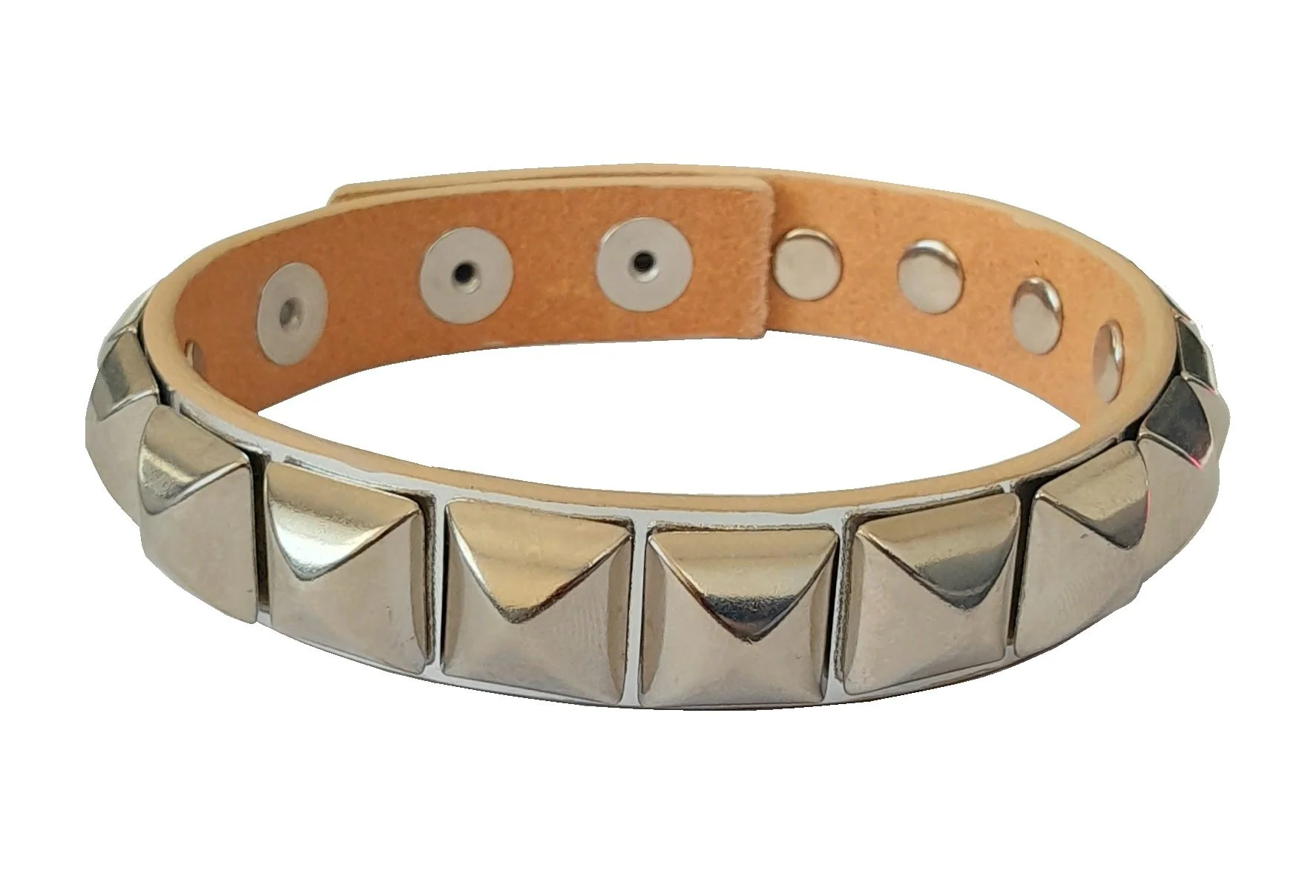 Silver Leather LW4 Superior Pyramid Stud Wristband