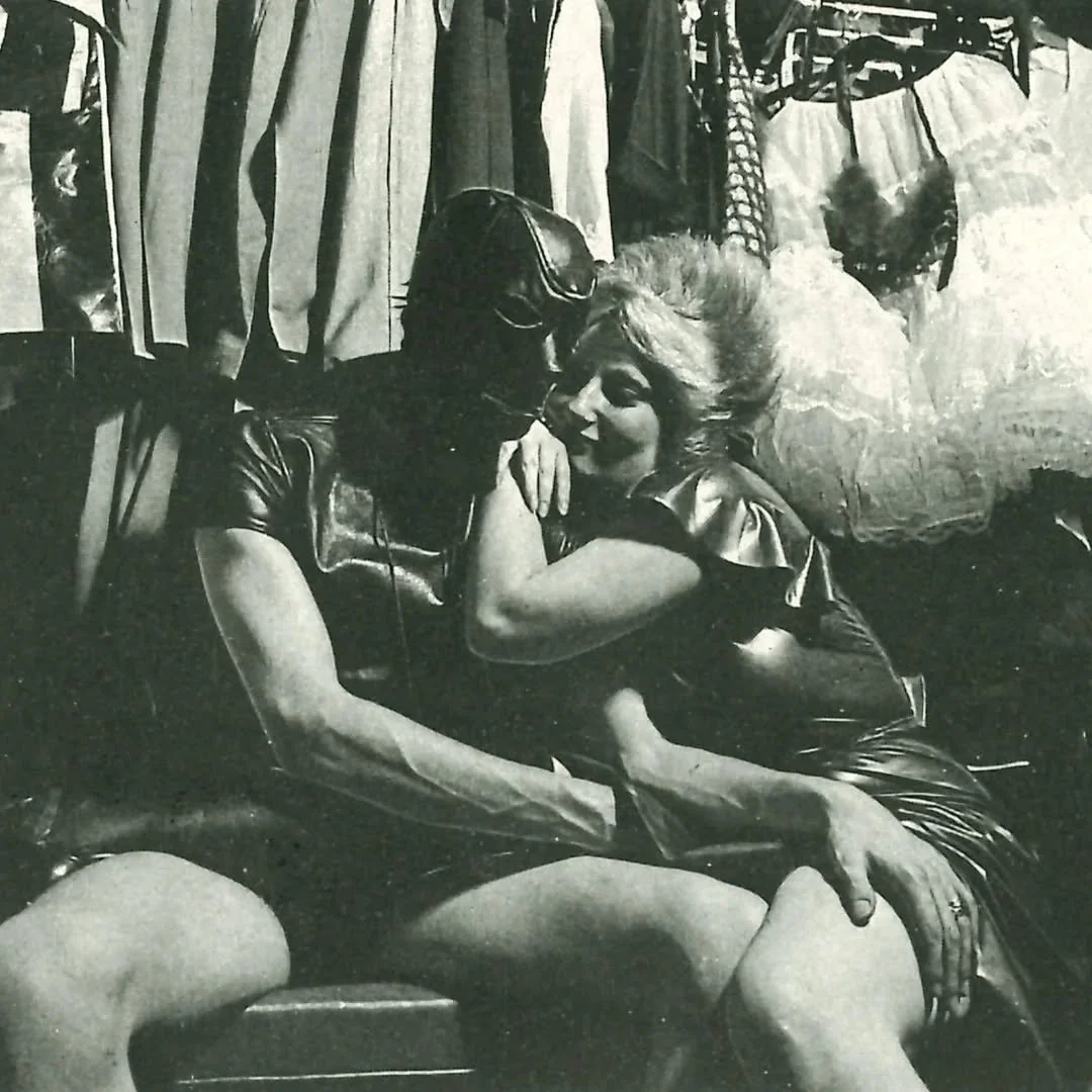 In 1976 this image of punk rock pin-up Jordan Mooney & her mystery friend wearing a The London Leatherman LW11 Head Mask & LT2 Leather T-shirt appeared in Curious Magazine, captured by photographers Aaron Ghett & Ed Cooper. 
This weekend