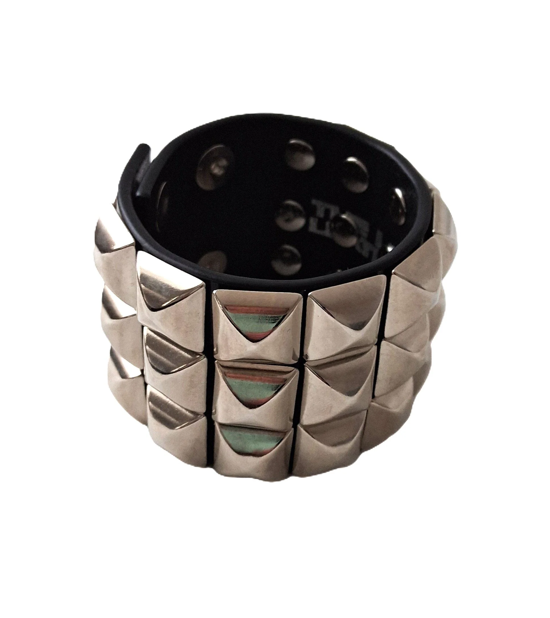 Three Row Superior Pyramid Stud Wristband Cuff