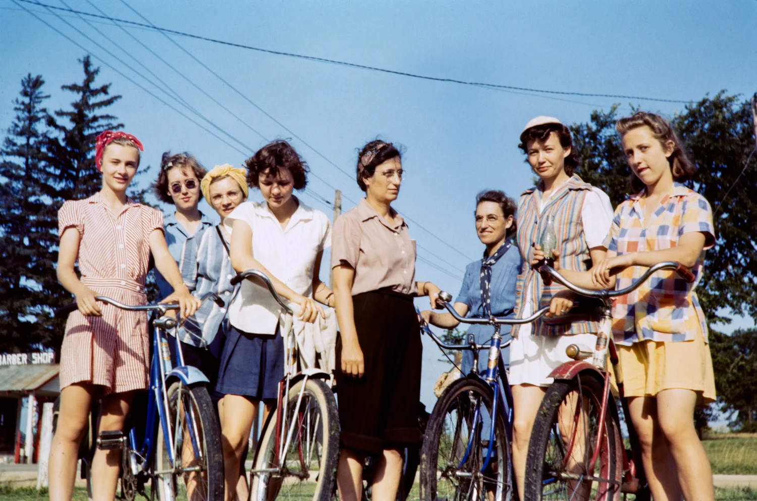 Ede Ebert (second from right) leads an all-female bicycle outing, c.a. 1945.