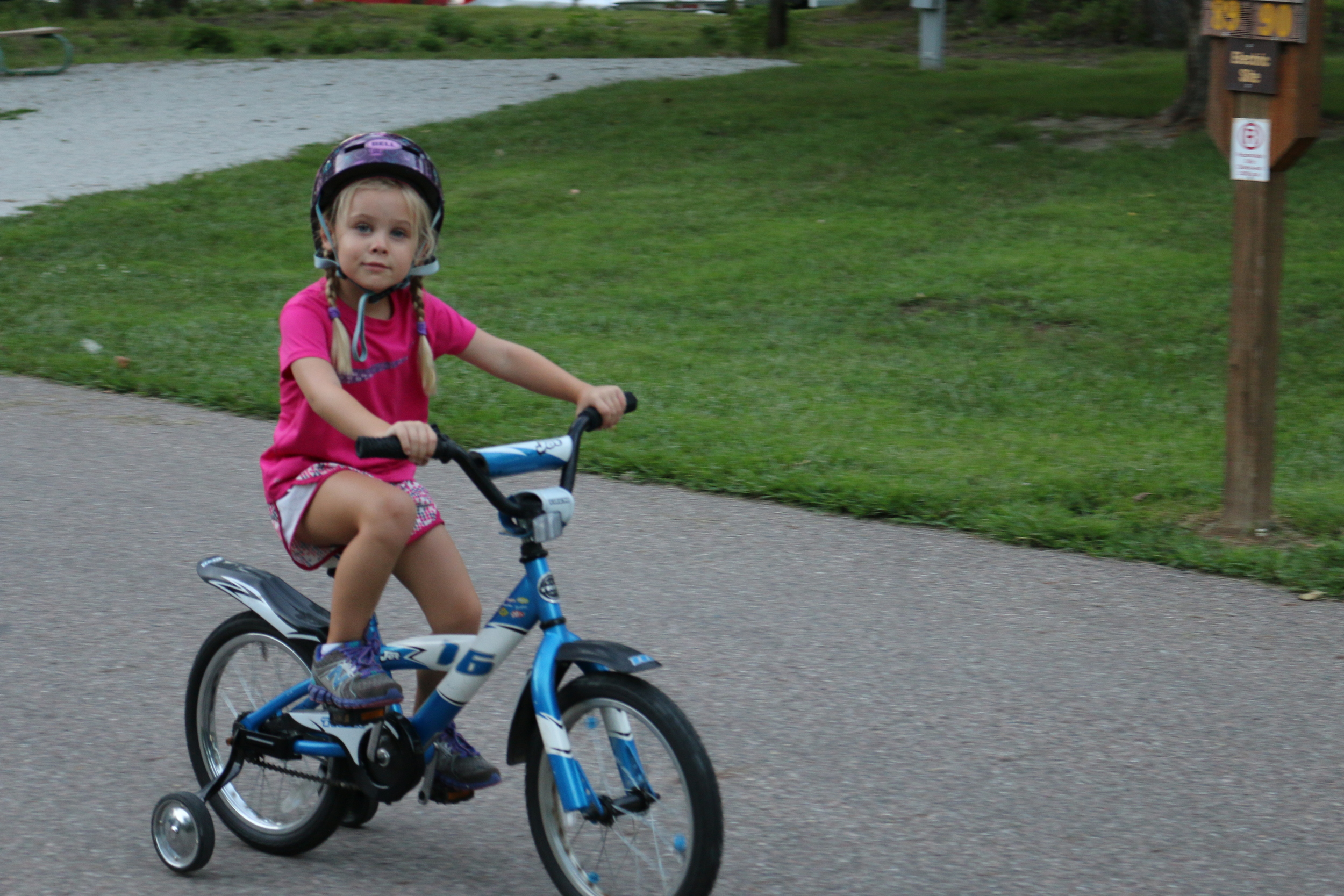 Anwen riding around the campground: Lewis and Clark SP.