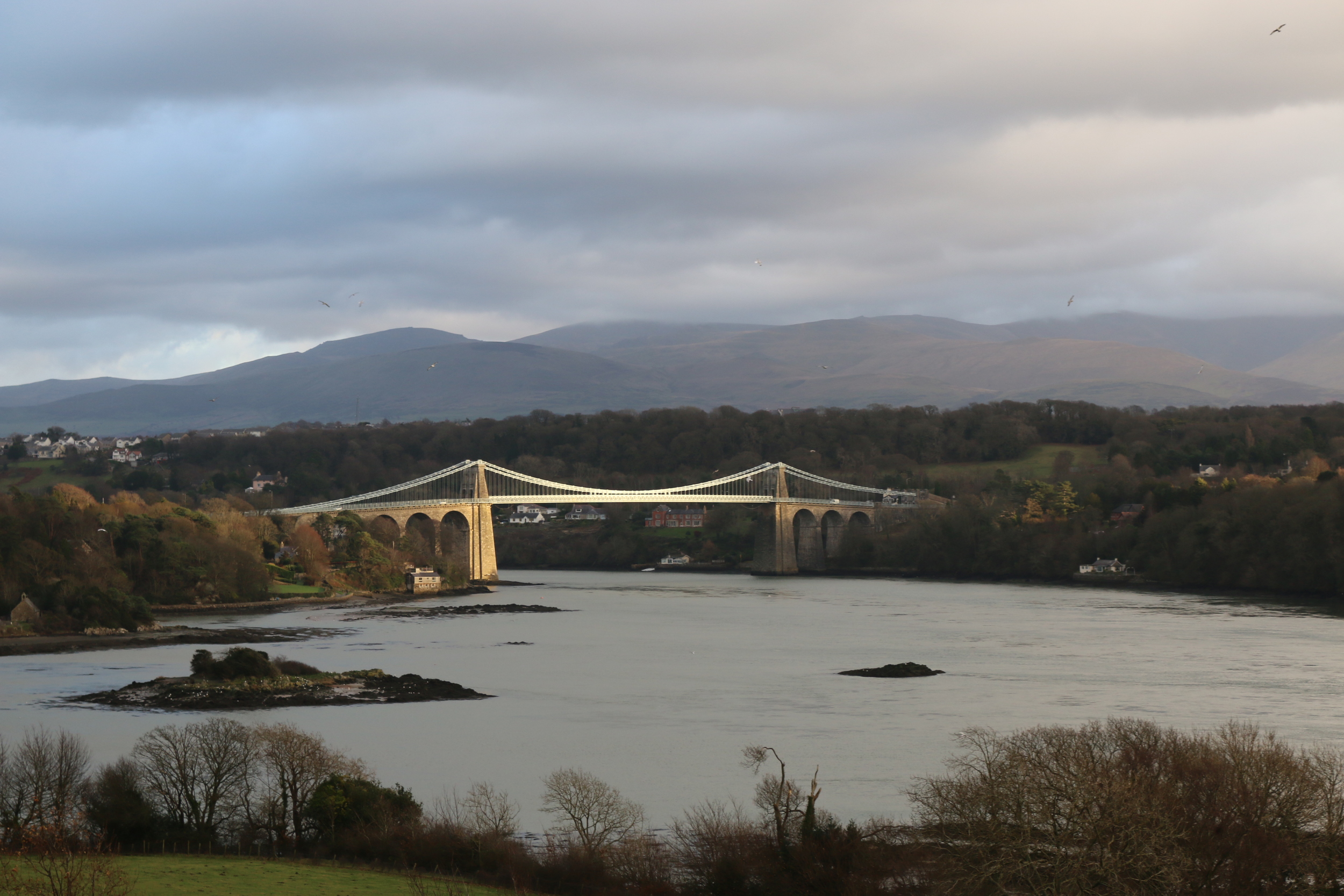 Menai Suspension Bridge: connecting Anglesey to mainland Wales and designed by Thomas Telford.