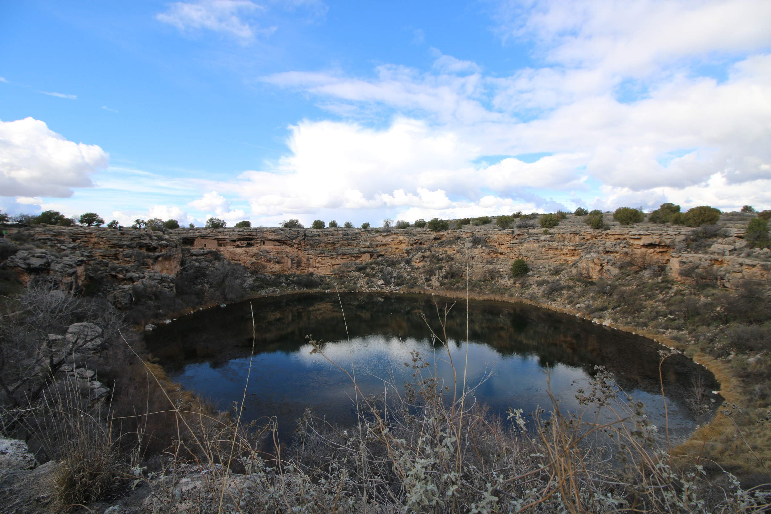 Montezuma Well: the 1,500,000 US gallons of water which emerge here daily takes 10 to 13 million years to flow from the Colorado Plateau.