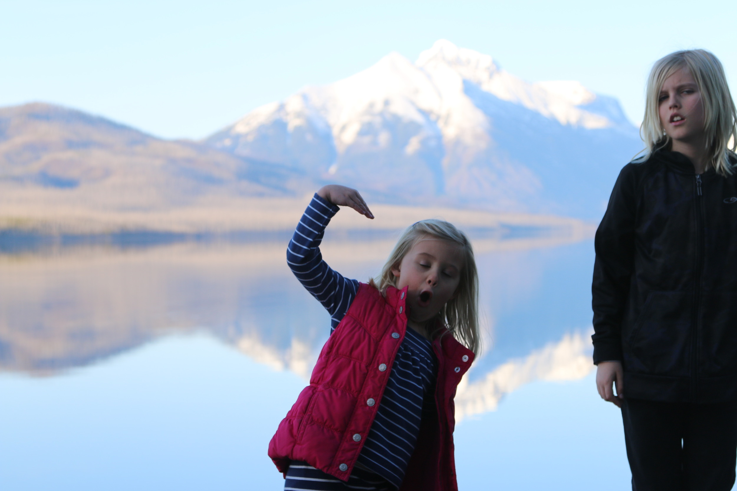 Glacier NP: Rhys is unimpressed with Anwen's photo-bombing!