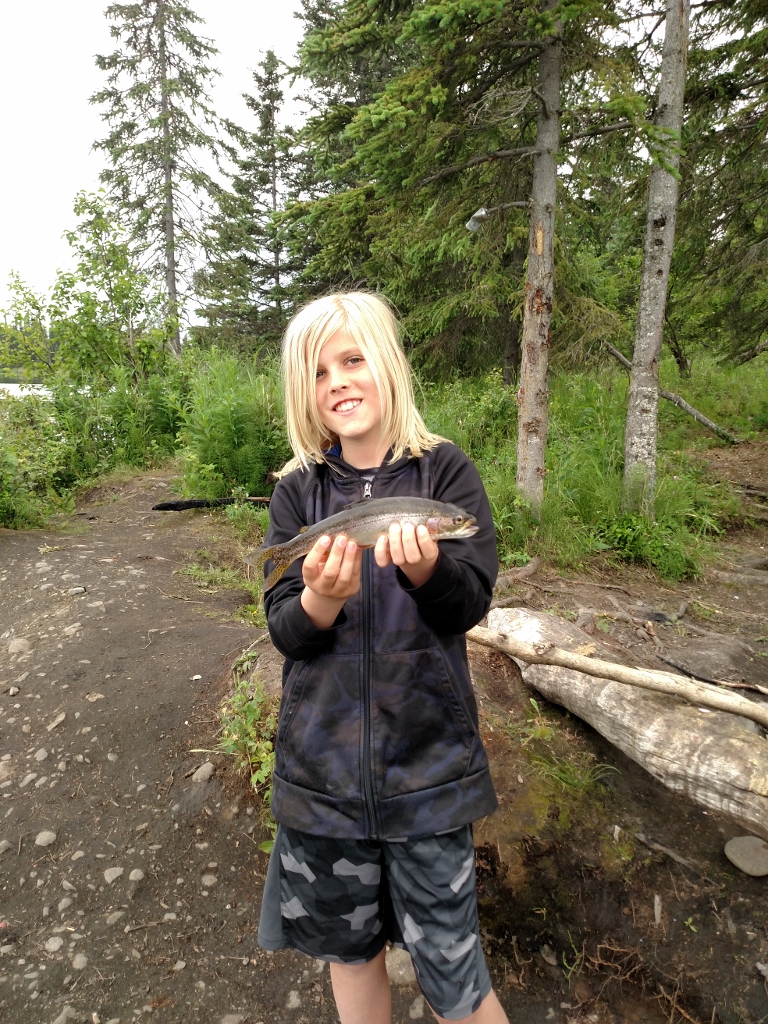 Rhys' second trout of the trip - enough for Daddy's dinner