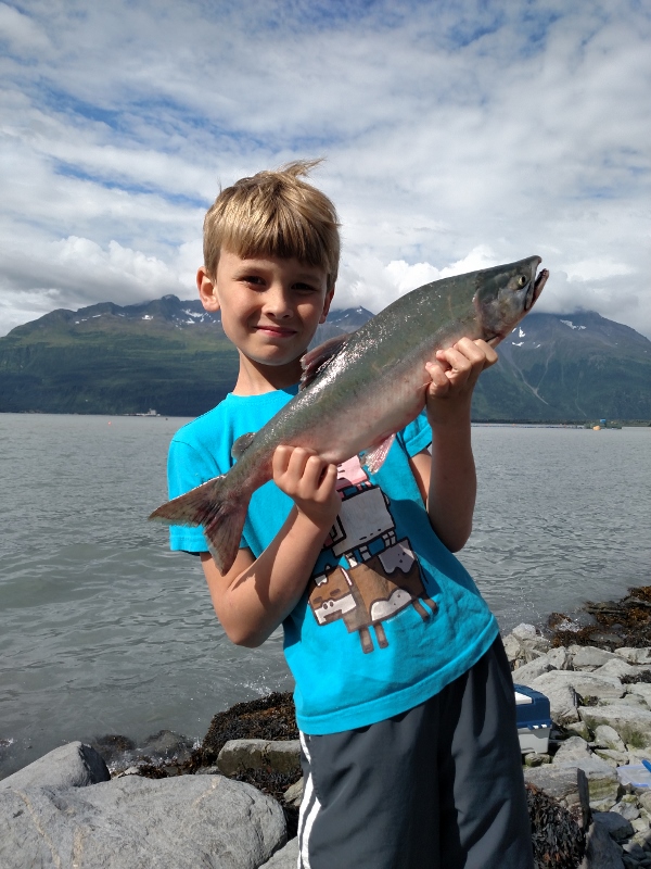 Dylan with his pink salmon