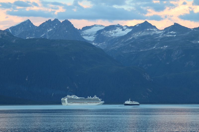 The mighty Columbia ferry dwarfed by a cruiseship