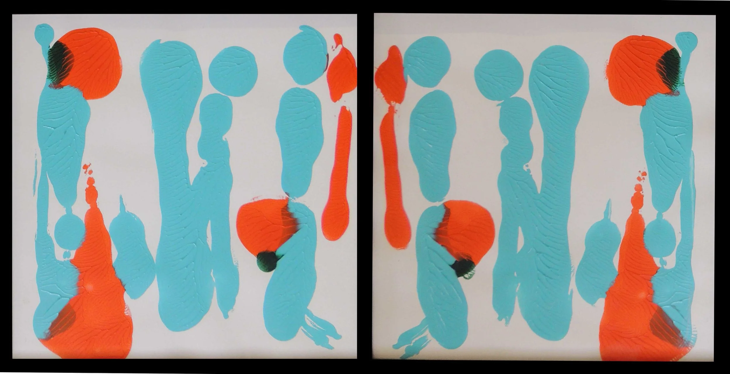  Bluish sound- Acrylic on paper, t wo pieces of 12 x 12 inch each, 2013.