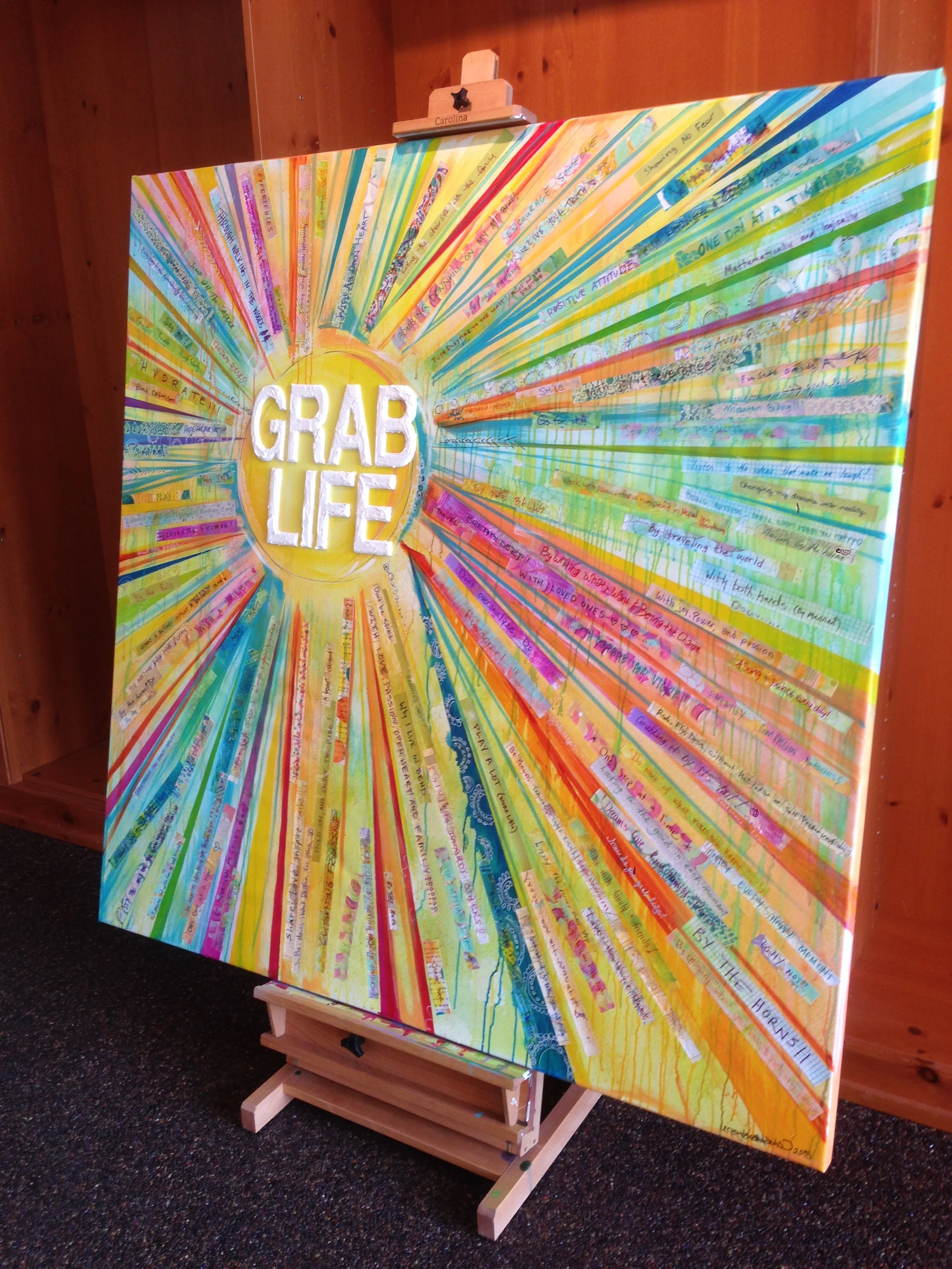 "Grab Life" (2015) by MaryLea Harris, TEDxBend Performance piece for BOUNCE USA Headquarters Private Collection, SOLD (5' x 5')