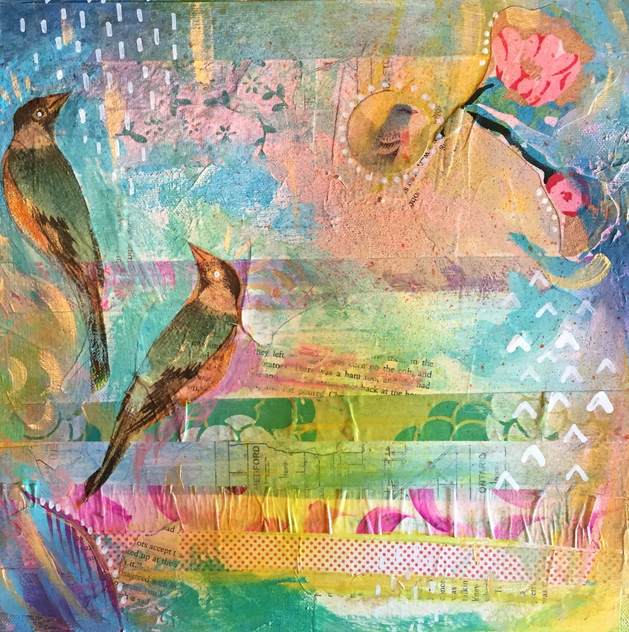 Happy Birds 2 (2015) Mixed Media by MaryLea Harris