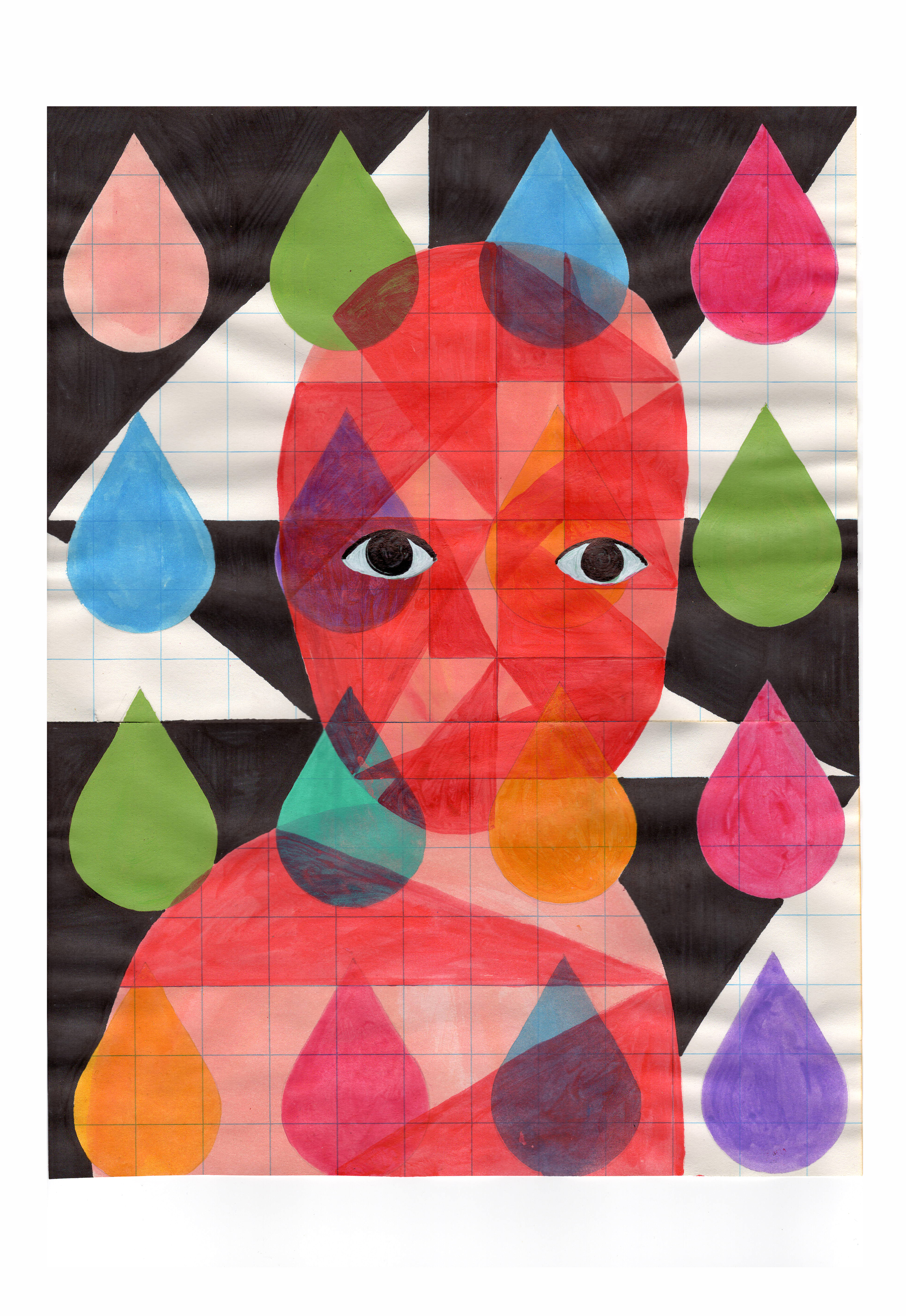 RedOrange Figure in Rain in Landscape